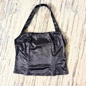 Sleek Black Satin Halter Top